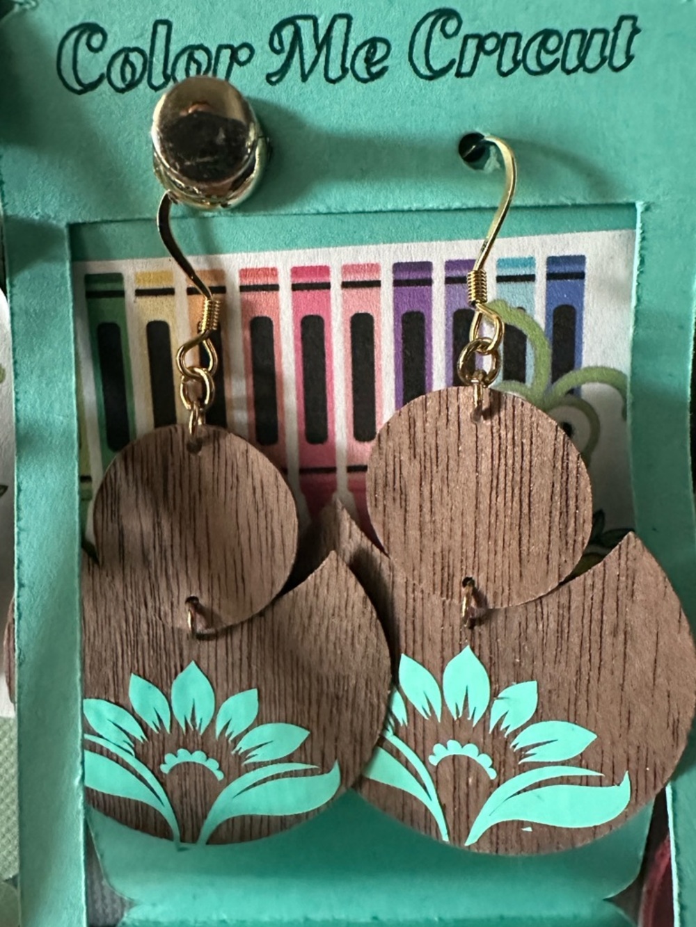 Teal Floral Wood Drop Earrings - Women Accessories